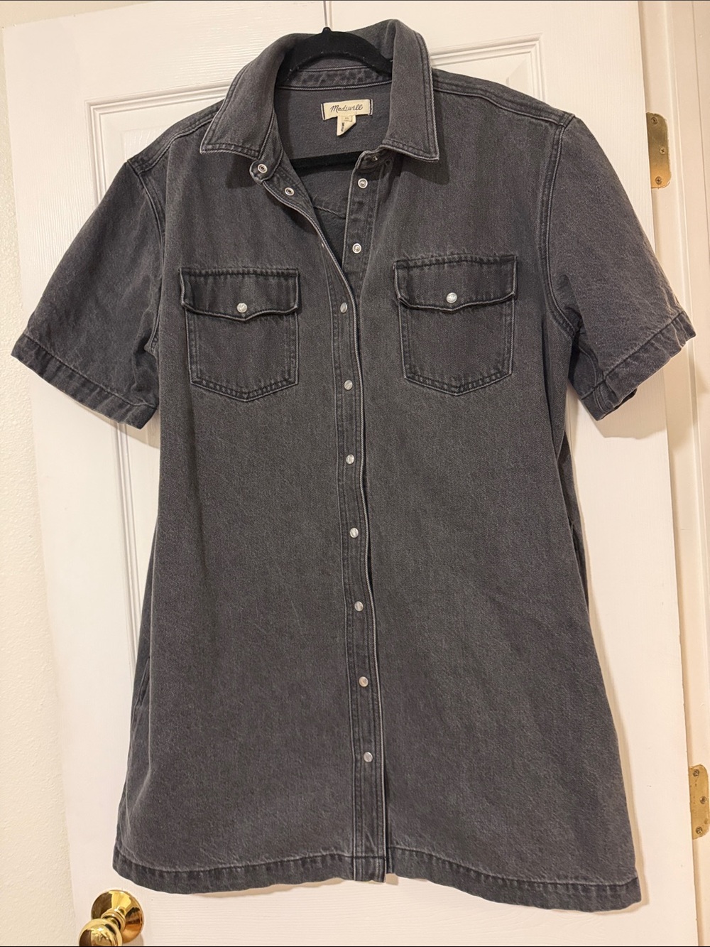 Madewell Washed Black Short-Sleeve Button-Down Denim Dress